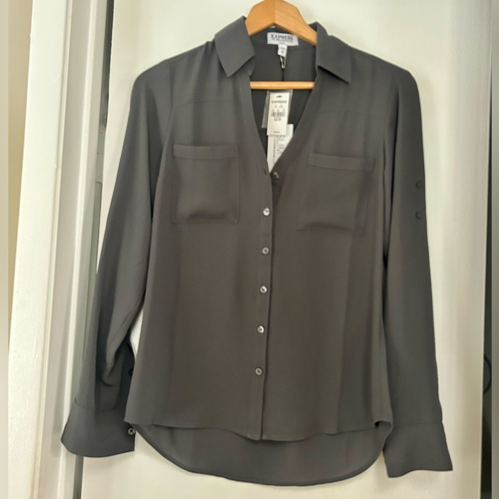 Express Slim Fit Charcoal Portofina Blouse